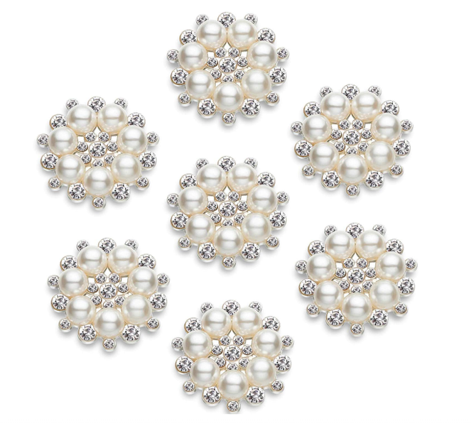 30 Pcs Pearl Rhinestone Flower Buttons Craft
