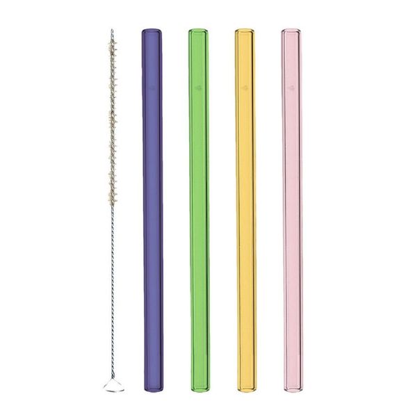 Leonardo Glass Straws Various Colours + Cleaning Brush Ciao 15cm – Set of 4