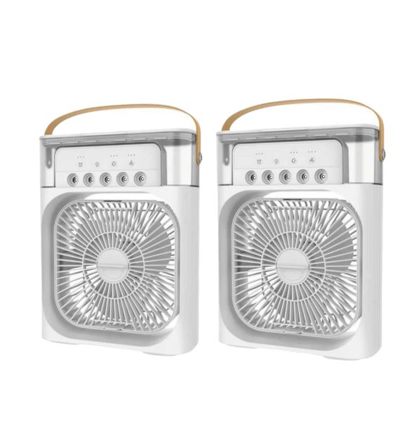 Led Portable Air Cooler Fan with Mist Spray - White - Pack of 2