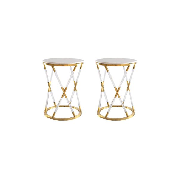 Gold and White Cross Side Table Set 2