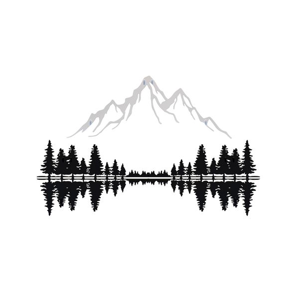 Mountain &amp; Forest Reflection Metal Wall Art - Black &amp; White Decor