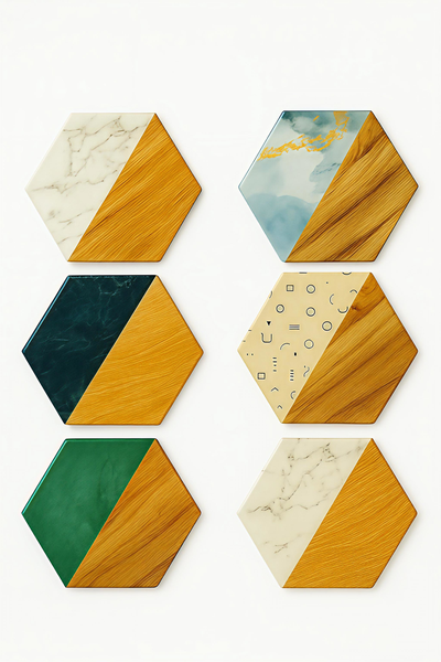ZNZ MART Marble Wood Coasters, Hexagon MarbleGeometric 6 Coasters Set
