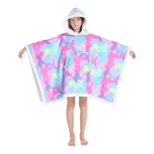 Iconix Kids 2 in 1 Pink and Blue Hooded Poncho Blanket