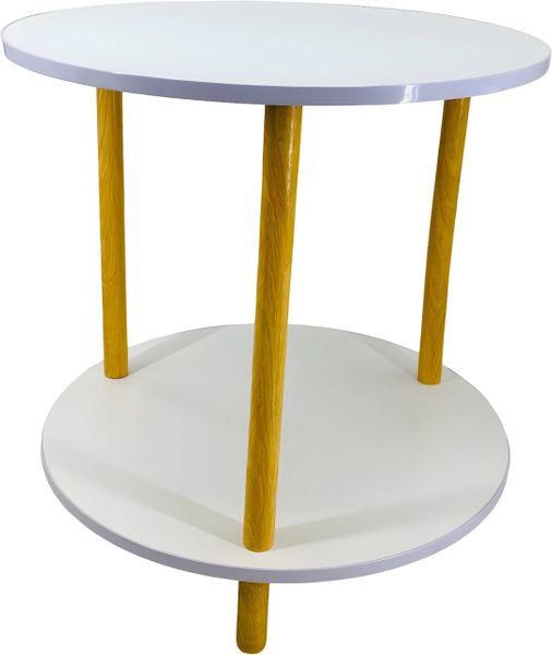 Round Wooden Side Table W/ Double-Layer Storage, Solid Wood Legs, 50×53cm