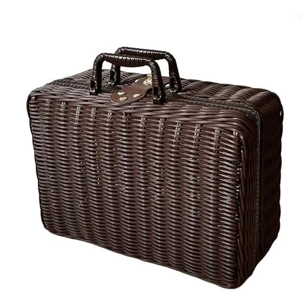 Rattan Woven Picnic Basket Box 35cm x 25cm x 12m