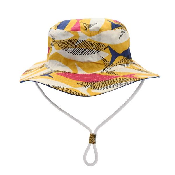 Girls Fish Yellow, Navy and Pink Bucket Hat
