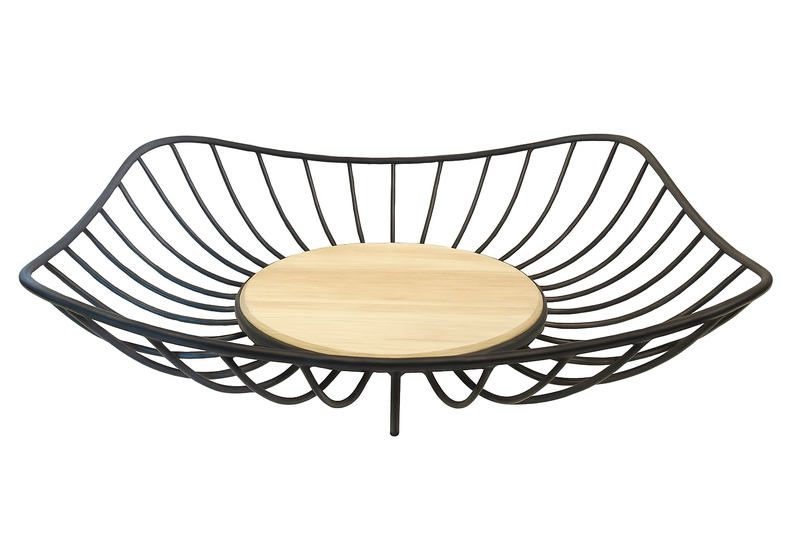 Square Fruit Basket Wooden Base - Black