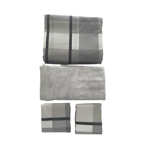 Stripe Reversible Double Duvet Cover Set with Pillowcases Grey