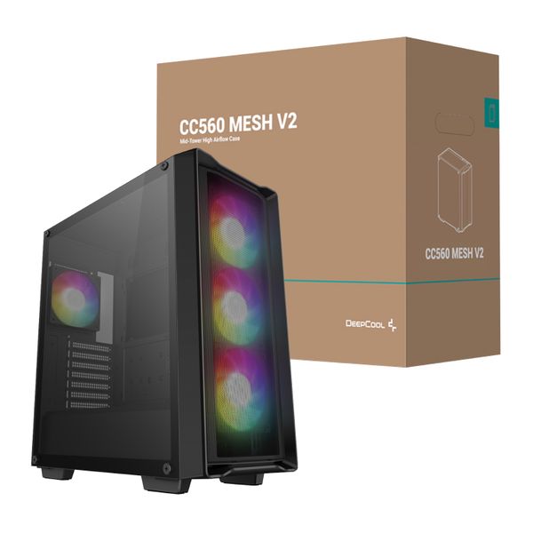 DeepCool CC560 MESH V2 ATX Mid Tower Airflow Gaming Chassis - Black