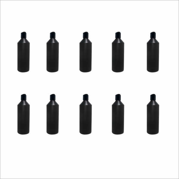 10 x 500ml Black HDPE Bottles with Disk-Top Caps - Bulk Refillable Bottles