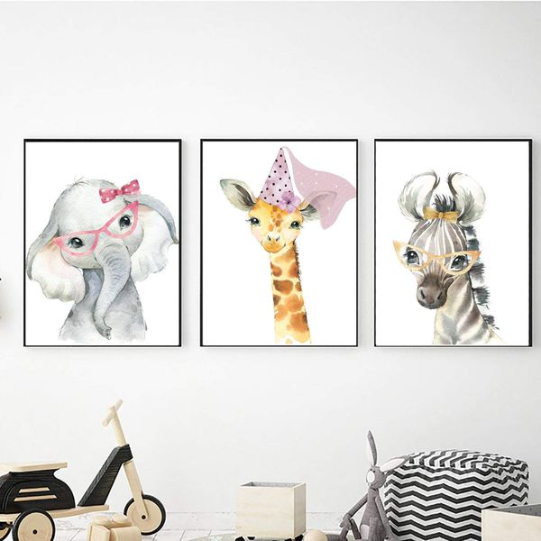 Safari Animals All Dressed Up - A2 - Canvas (3.5cm ) -Set Of 3