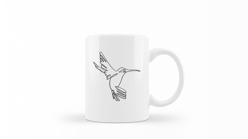 Designer Line Art Coffee Mug - Hummingbird