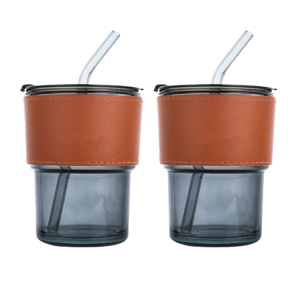 2pcs Glass Tumbler With Lid and Glass Straw 400ml Tumbler Coffee Tea cup