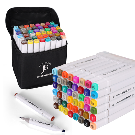 Multicolor Plastic Dual Tip Sketch pen set Art Markers 48 Colours with  Carrying Case, Bag