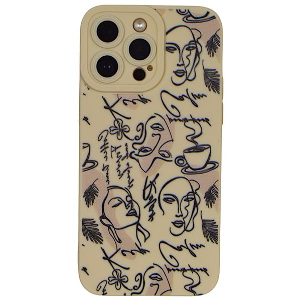 Phone Case with Women Drawings - Iphone 14 Pro Max - Cream