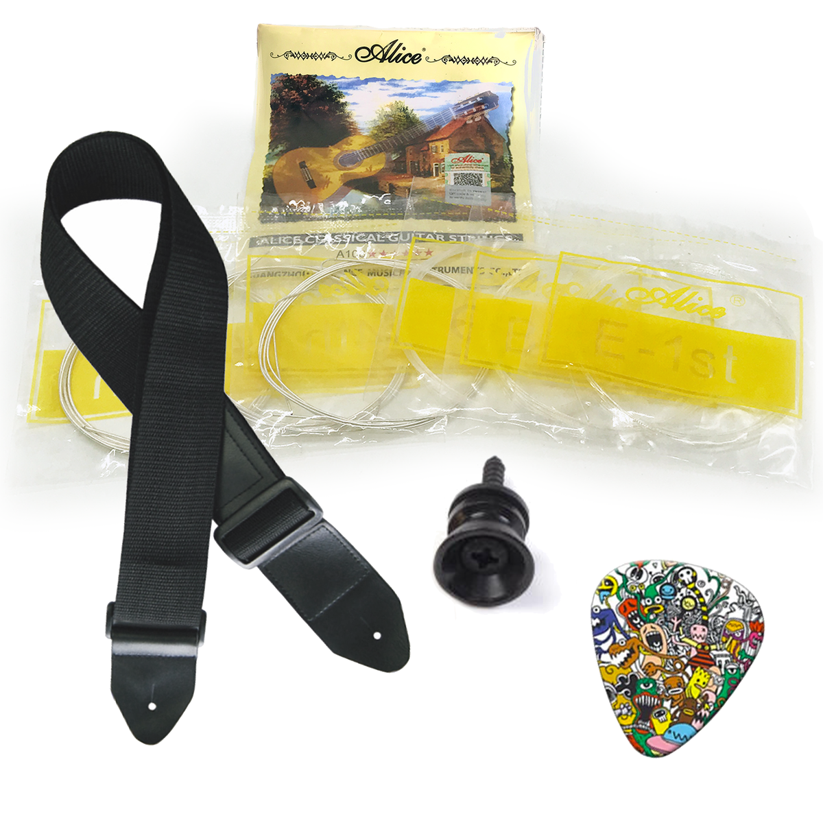 Classical Guitar Strings with Guitar Strap, Strap Pin & Guitar Plectrum