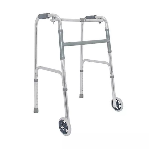 Folding Walker With Height Adjustable With Wheels - Silver