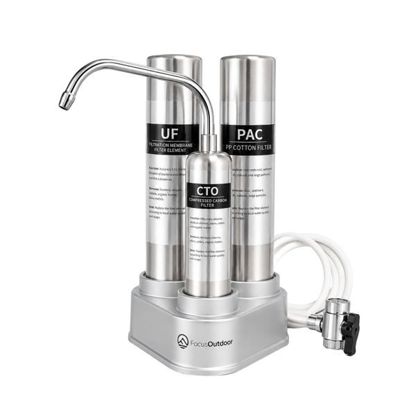 FocusOutdoor 3-Stage Countertop Ultrafiltration Water Filter System