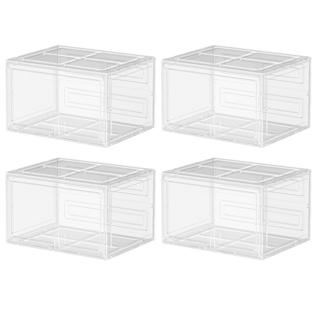 Clear Shoe Storage Boxes - Stackable Foldable Plastic Organizers - 4-Pack