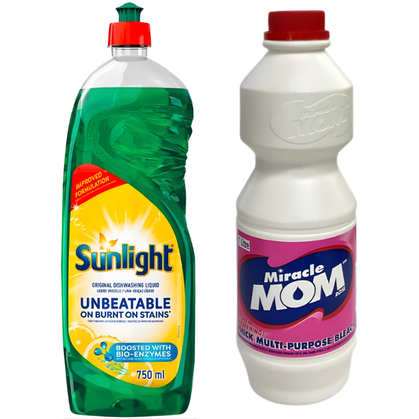 Sunlight Dishwashing Liquid + Miracle Mom Thick Bleach 1L+ Handy Andy 750ml