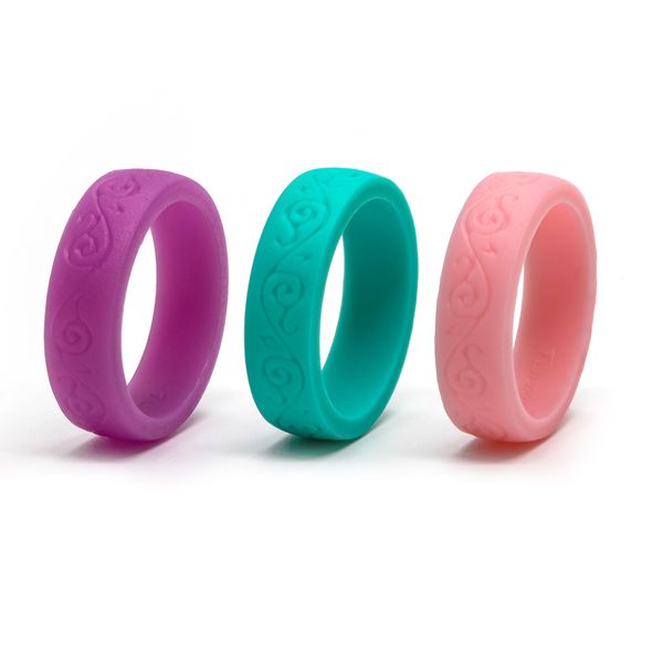 Womens Combo Silicone Ring Set-3x Stylish Comfortable Wedding Bands