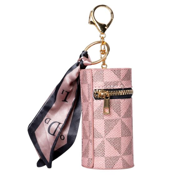 Quilted Design Coin &amp; Lipstick Pouch With Silk Scarf Accent