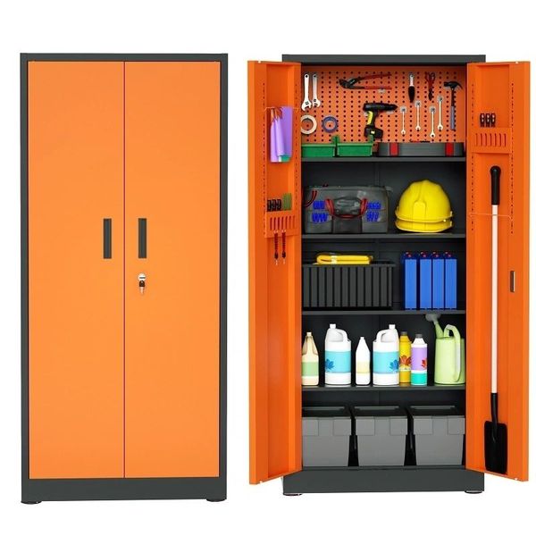 Steel Swing Door Inner Handle Tool Storage Cabinet - Slate Grey and Orange