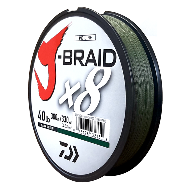 Daiwa J-Braid X8 Dark Green 40LB .32MM 300m Spool