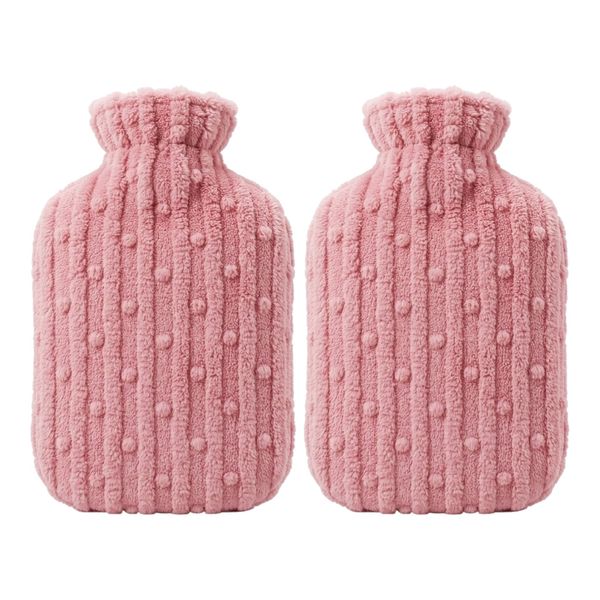 2 Pack Bulk-2L Large Soft Sherpa Fluffy Plush Fleece Hot Water Bottle