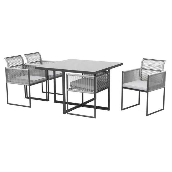 Naterial Compass Wicker &amp; Steel Patio Set 4 Piece Grey