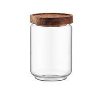 Kitchen Wood Lid Glass Airtight Canister Dark Brown