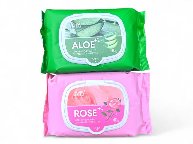 Set of 2 - Ushas Aloe Vera Rose Makeup Remover Micellar Cleansing Wipes