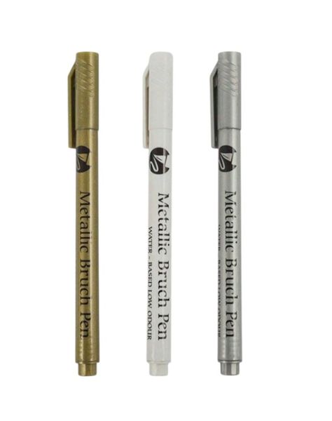 3 Piece - Metal Permanent Pigment Markers - White ,Gold &amp; Silver