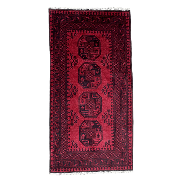 Rugs of Persia / 202 x 108cm Handmade WineRed Afghan Elephant Feet Wool Rug