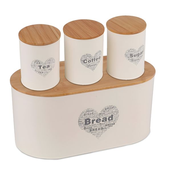 4-Piece Bread Box Set - Oval White Canisters