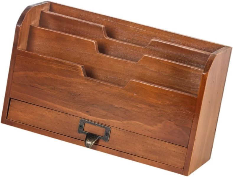 Harilla Wooden Desk Holder Key Pen Pencil Organizer Versatile File Letter