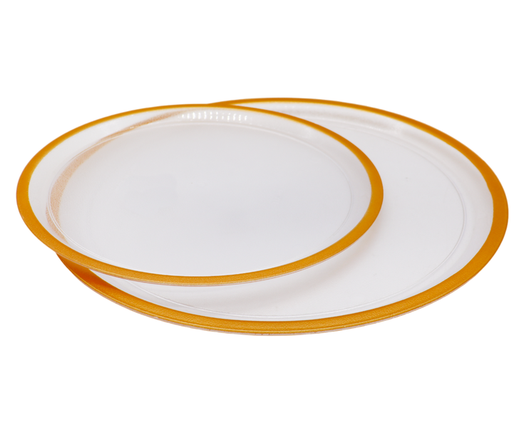 Set 2 Of Oval Transparent, Gold PC Serving Trays Medium 28cm &amp; Large 35cm