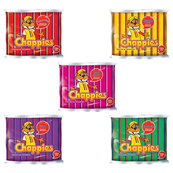Chappies - 5x100 Flavoured Bubblegum Chewing Gum Candy Treats
