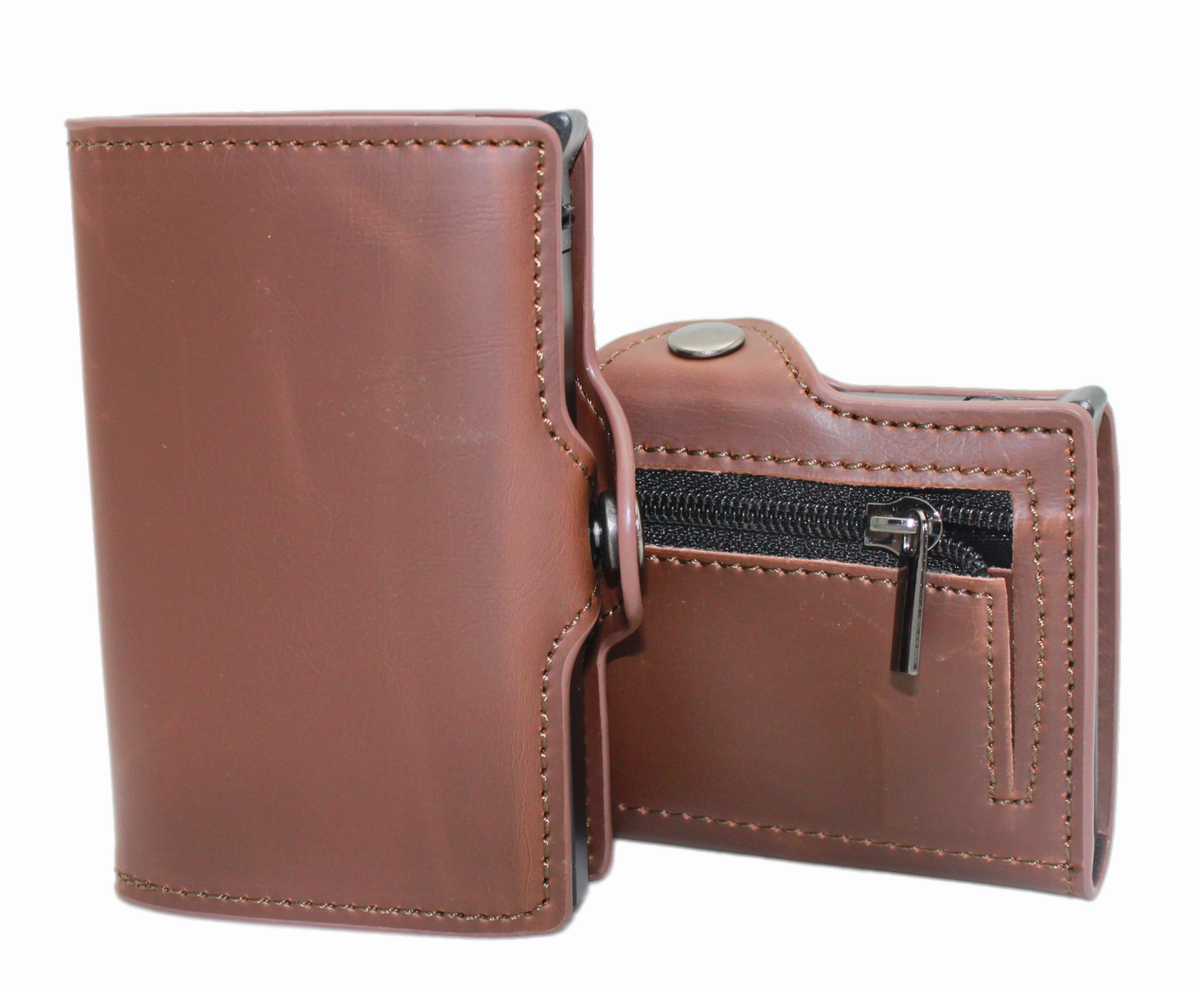 Minimalist RFID Aluminum PopUp Wallet with Coin Case Brown Shop