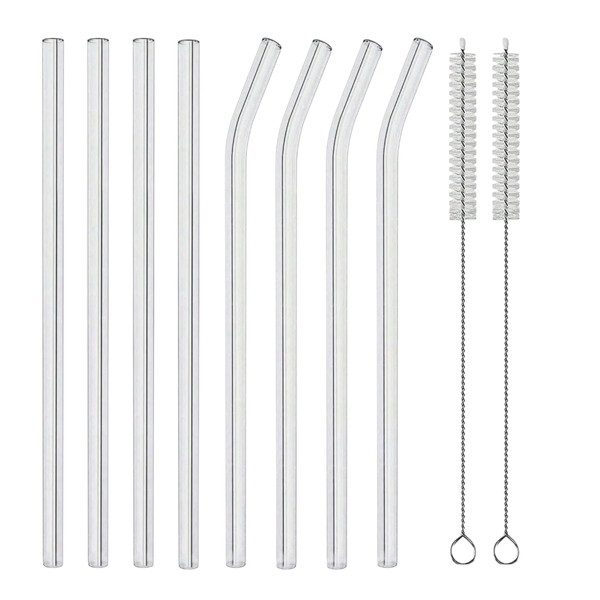 Reusable Glass Drinking Straws with Cleaning Brushes