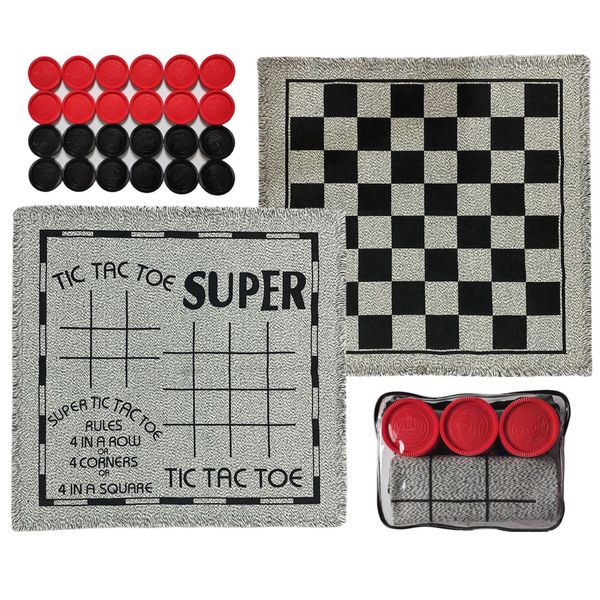 3-in-1 Giant Checkers with Reversible Mat Indoor and Outdoor Game