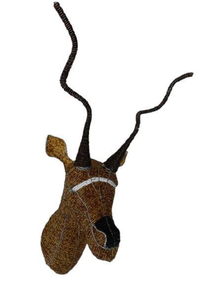 African Bead &amp; Wire Handcrafted Brown Kudu Head Wall Decor Large