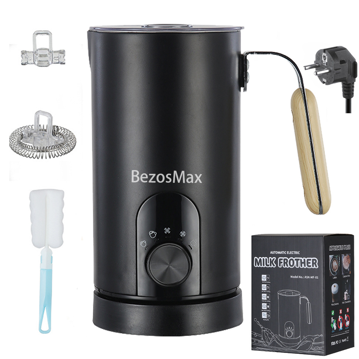BezosMax 5 - in - 1 Milk Frother Maker -65 Temp, 160/350ML, Easy Clean