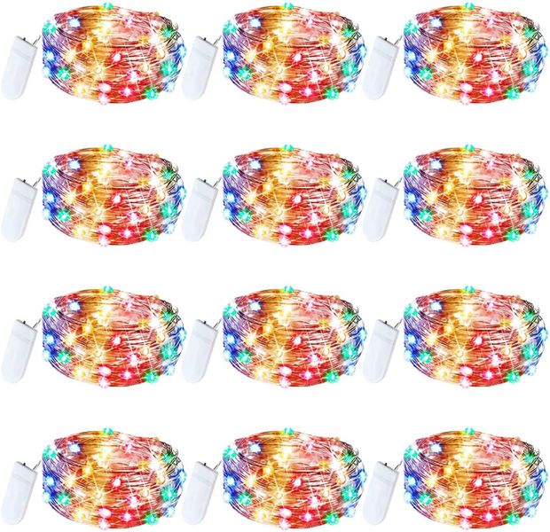 12-Pack 2FT Battery Fairy Lights - 20LED Silver Wire for Wedding/Party DIY