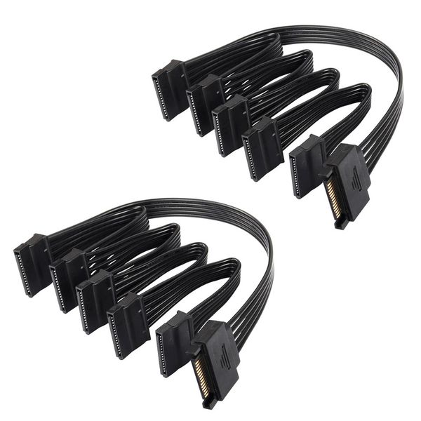 2Pcs Hard Drive Sata Power Splitter Cable 15Pin Male to 5 Female HDD SSD