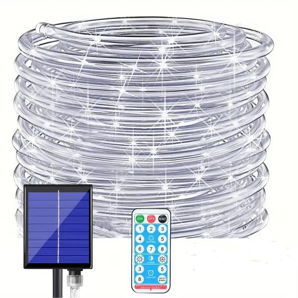 50m Solar White PVC Rope Lights