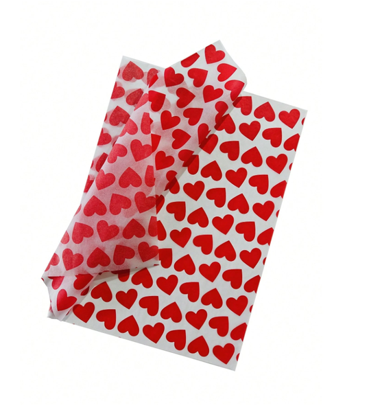 10-Piece Sheer Valentine's Day Heart Tissue Wrapping Paper - Red Hearts