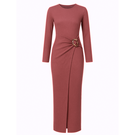 Missy Missi Ladies Midi Dress Wrap Front With Gold Buckle Accent Image