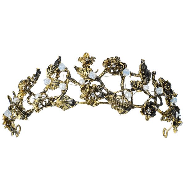 Olive Tree-Rhinestone Crystal Pearl Styled Tiara 2543-Bridal/Formal-Gold