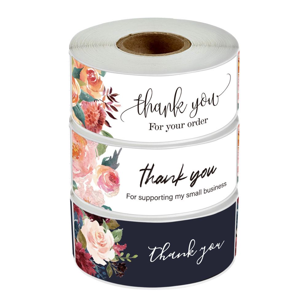 Thank You Stickers - 3 Patterns 360 Stickers 2.5cmx7.5cm - Flower W/B ...